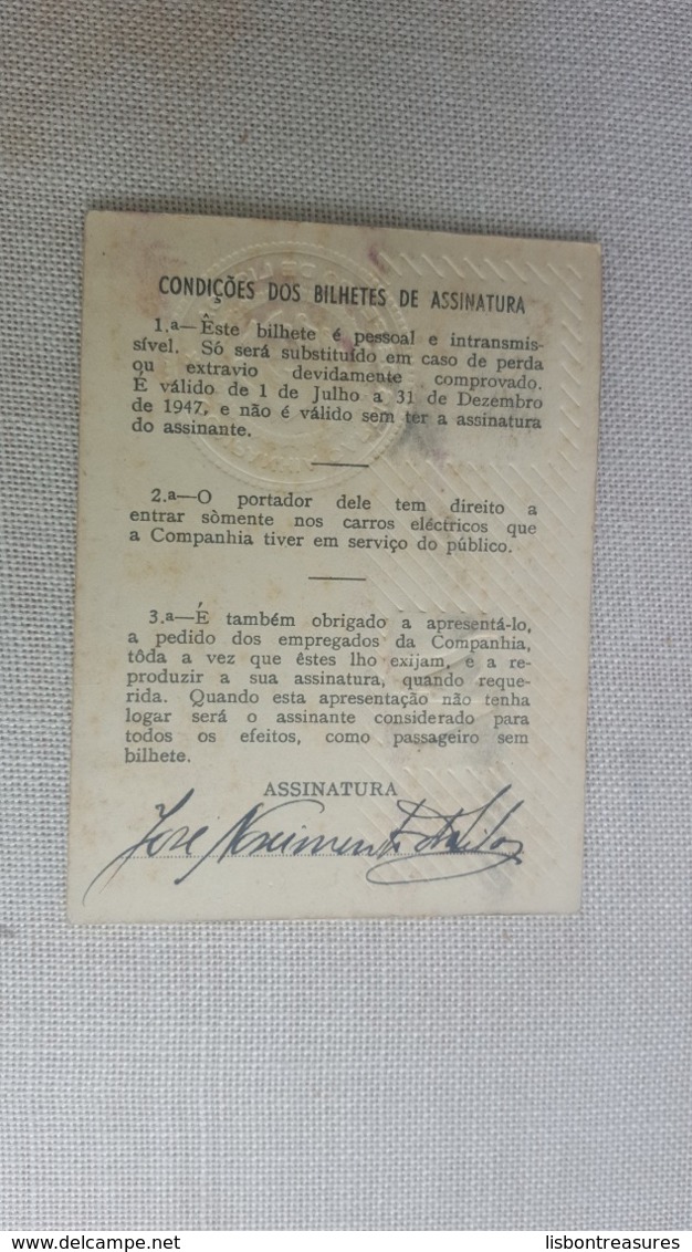 ANTIQUE PORTUGAL SEASON TICKET PASSE CARRIS DE FERRO DE LISBOA 2ª CLASSE 1947 - Europa