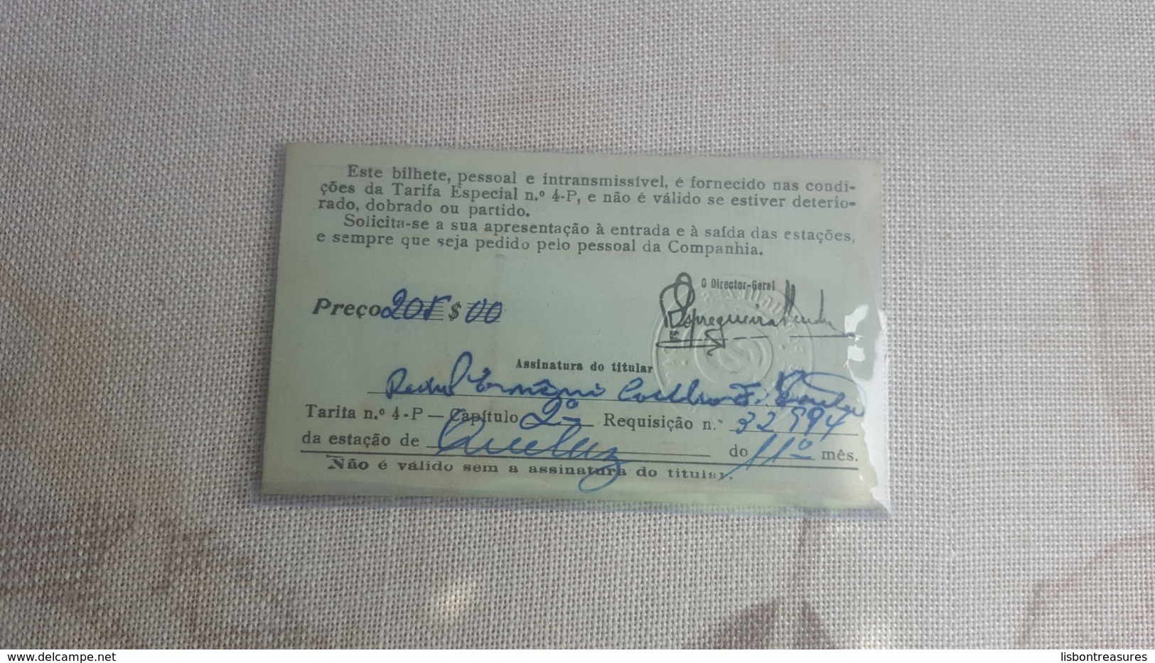 ANTIQUE PORTUGAL SEASON TICKET PASSE CAMINHOS DE FERRO PORTUGUESES ROSSIO QUELUZ 1958 - Europa