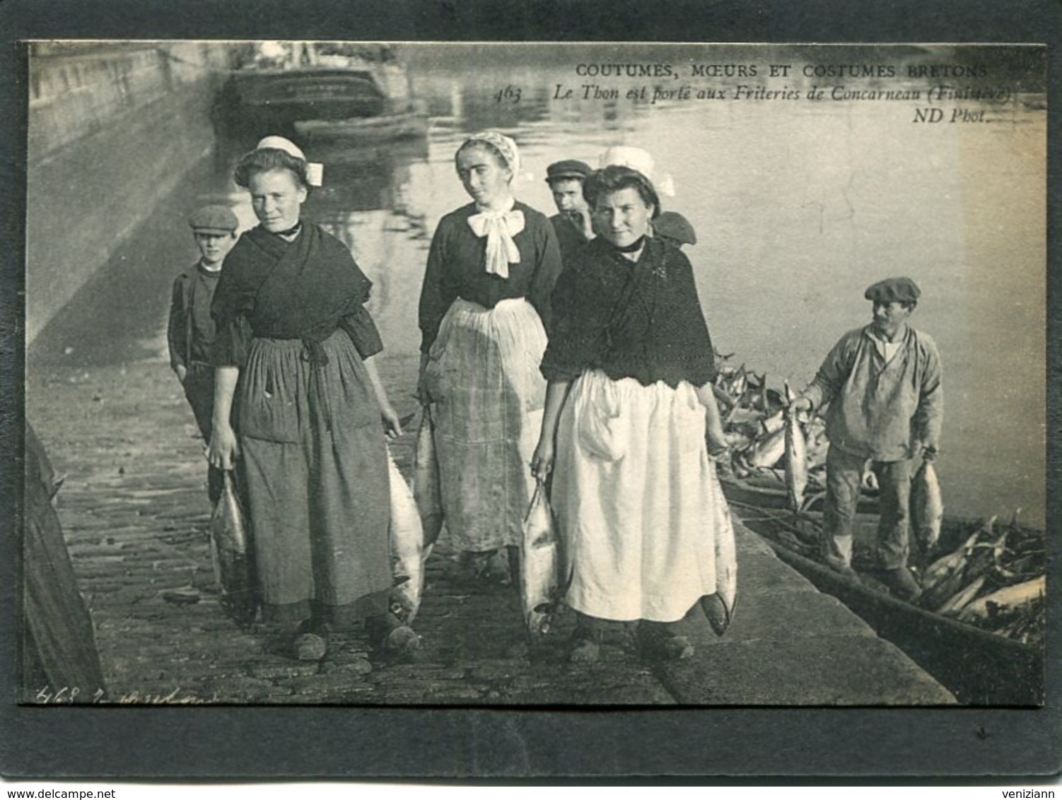 CPA - COUTUMES, MOEURS ET COSTUMES BRETONS - Le Thon Est Porté Aux Friteries De CONCARNEAU, Très Animé - Concarneau