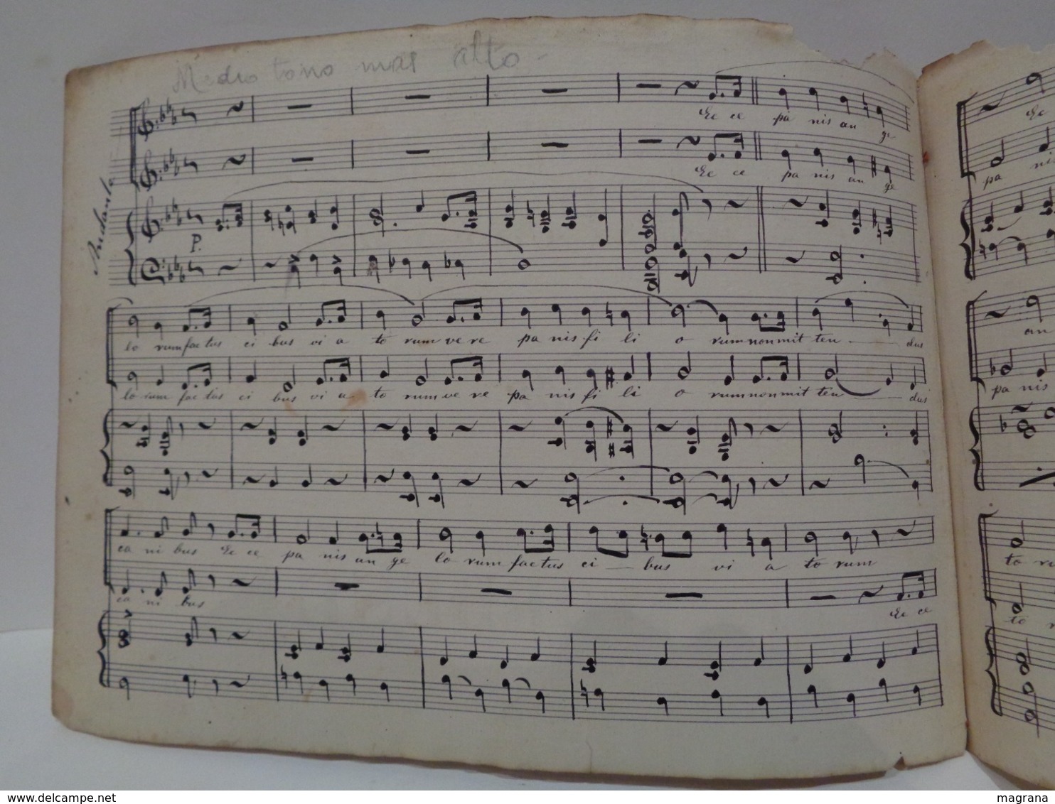 Antigua Partitura Manuscrita. Ecce Panis A Duo. Por L. Bordese. Medianos S XIX. - Partituras