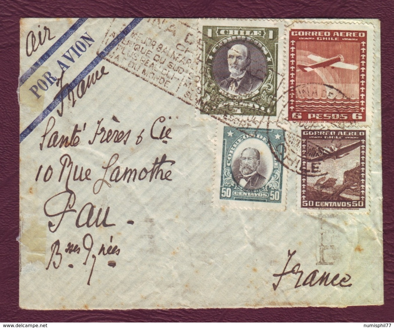 CHILI- Lettre Par Avion Pour PAU (Basse-Pyrénnées) - 1936 - Chile