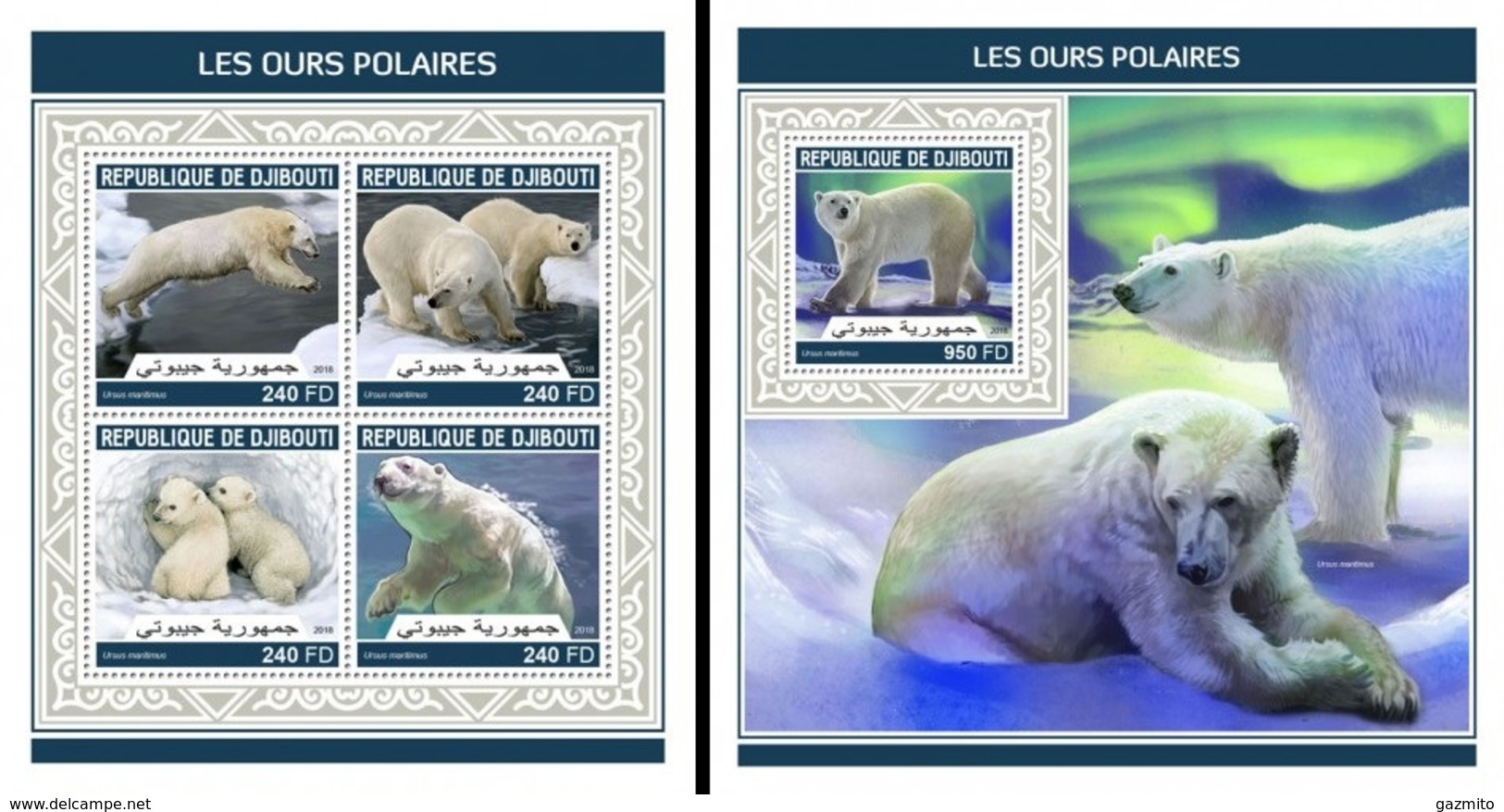 Djibouti 2018, Animals, Polar Bear, 4val In BF+BF - Arctic Wildlife