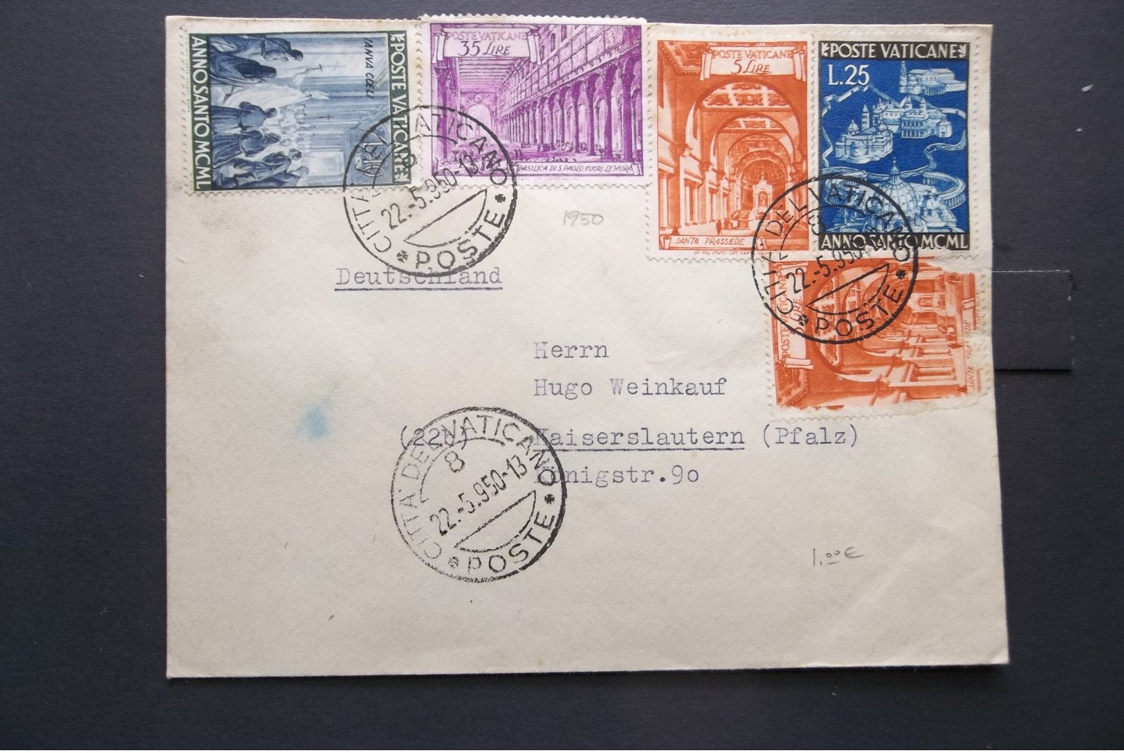 Vatican: 1950 Cover To Kaiserslautern, Deutschland (#YU7) - Lettres & Documents