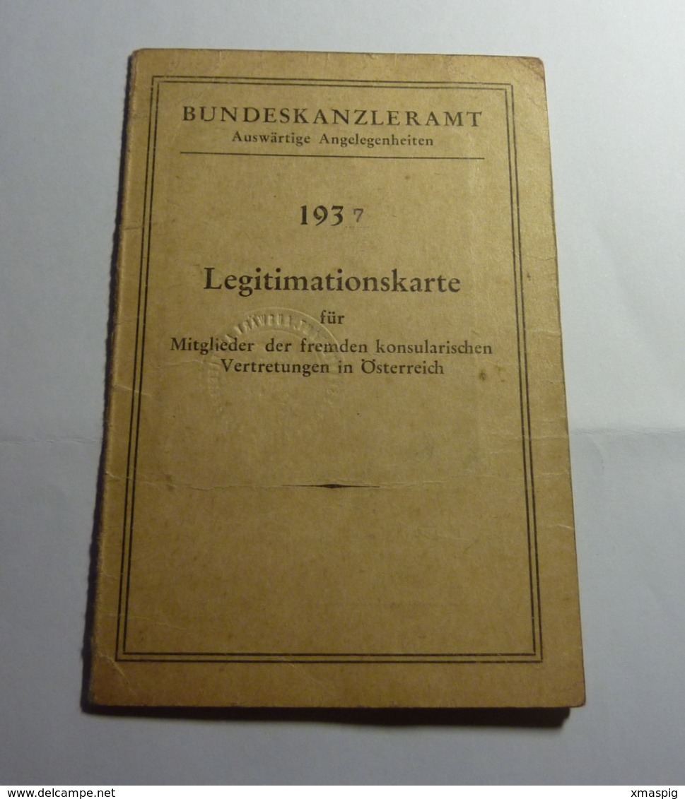 Austria Foreign Affairs Office ID Ausweis Legitimation Card For Foreign Diplomat Passport - Historische Dokumente