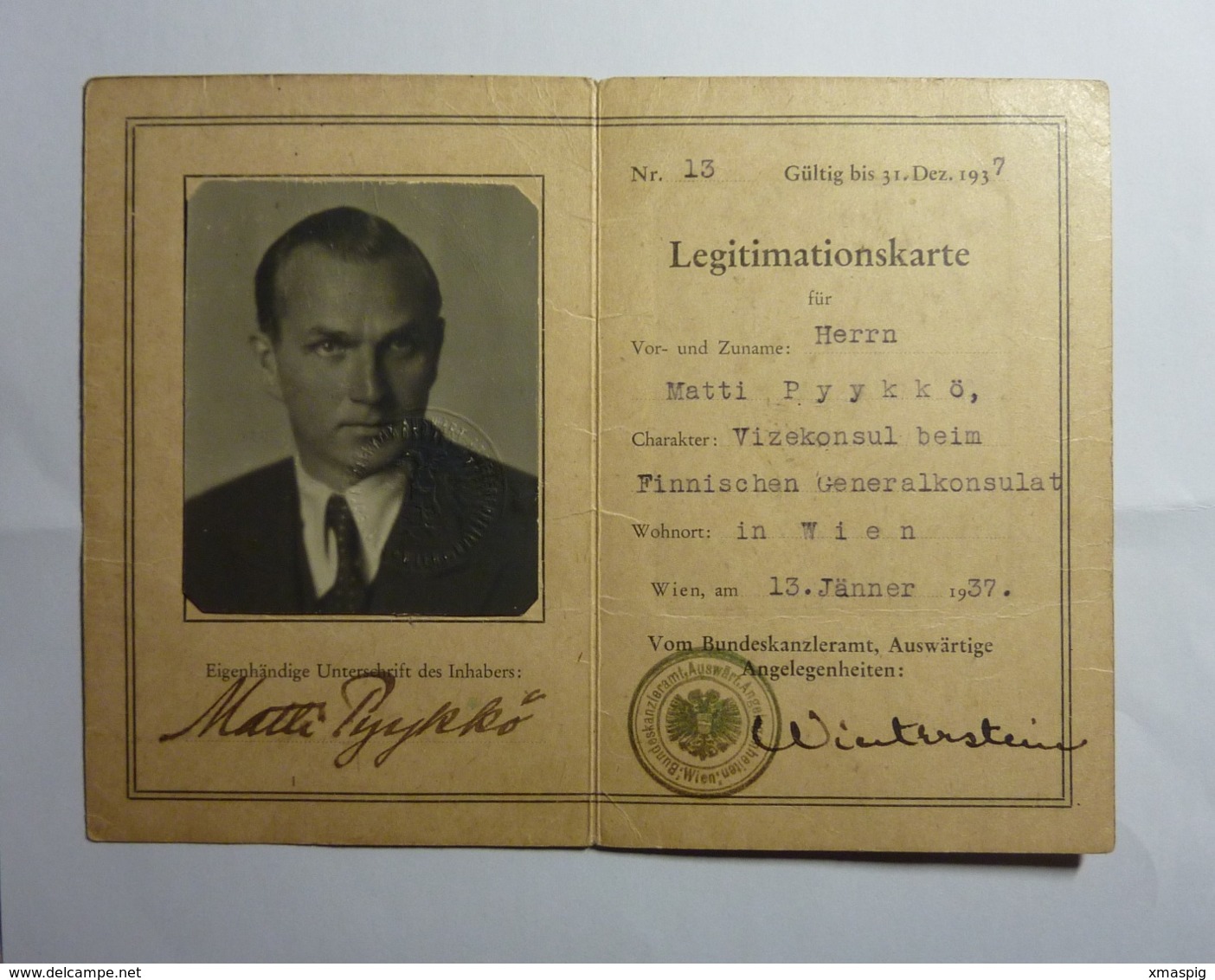 Austria Foreign Affairs Office ID Ausweis Legitimation Card For Foreign Diplomat Passport - Historische Dokumente