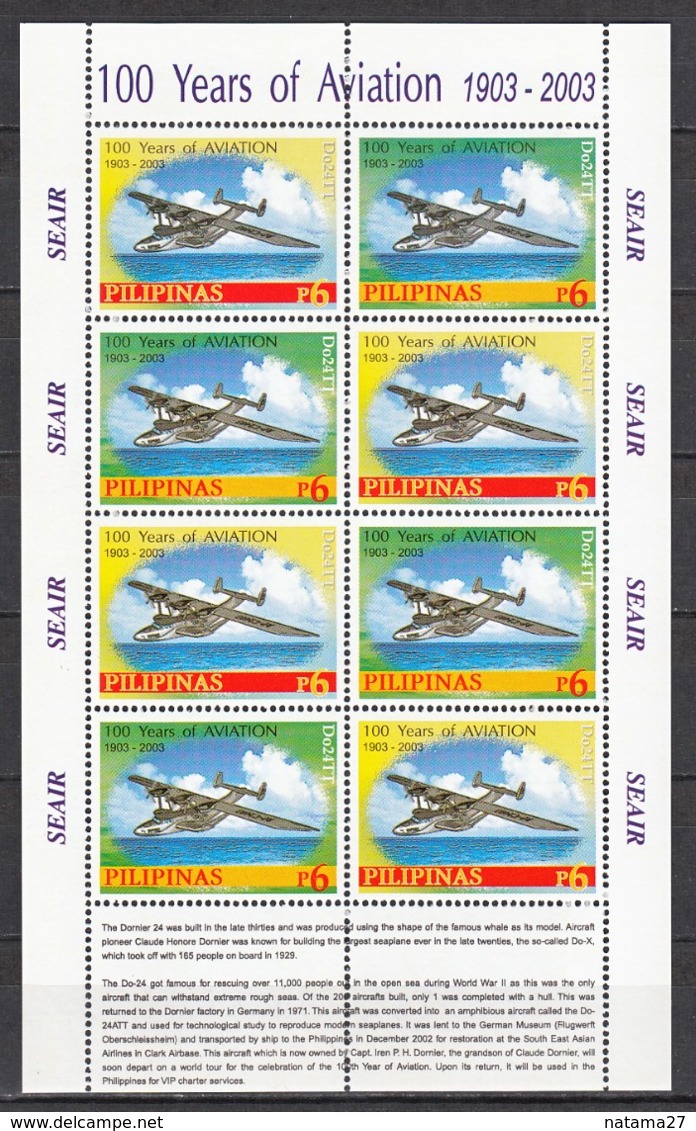 Filippine Philippines Philippinen Pilipinas 2003 Centenary Of The Aviation, Miniature Sheets Of Eight - MNH** - Filippine