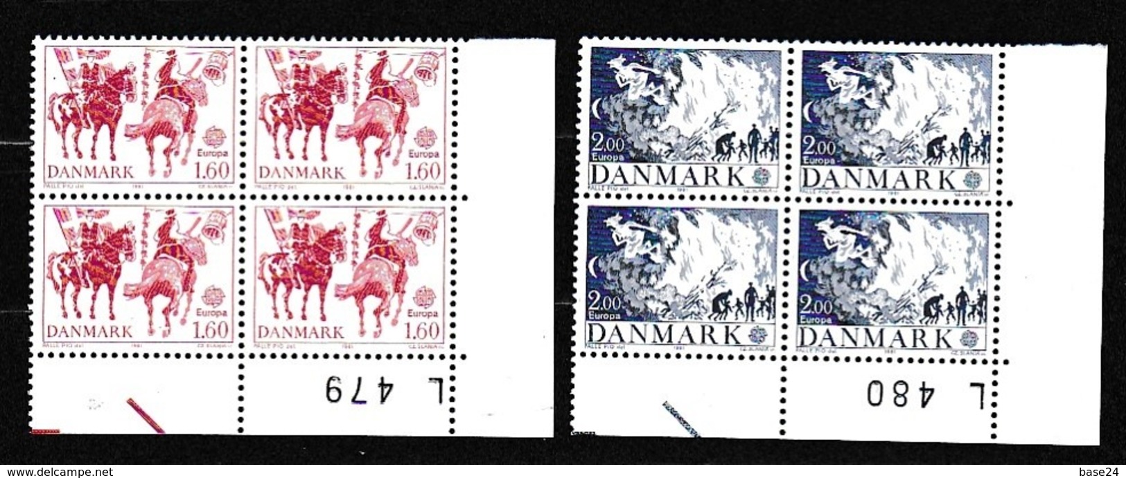 1981 Danimarca Denmark  EUROPA CEPT EUROPE 4 Serie Di 2 Valori In Quartina MNH** Bl.4 - 1981