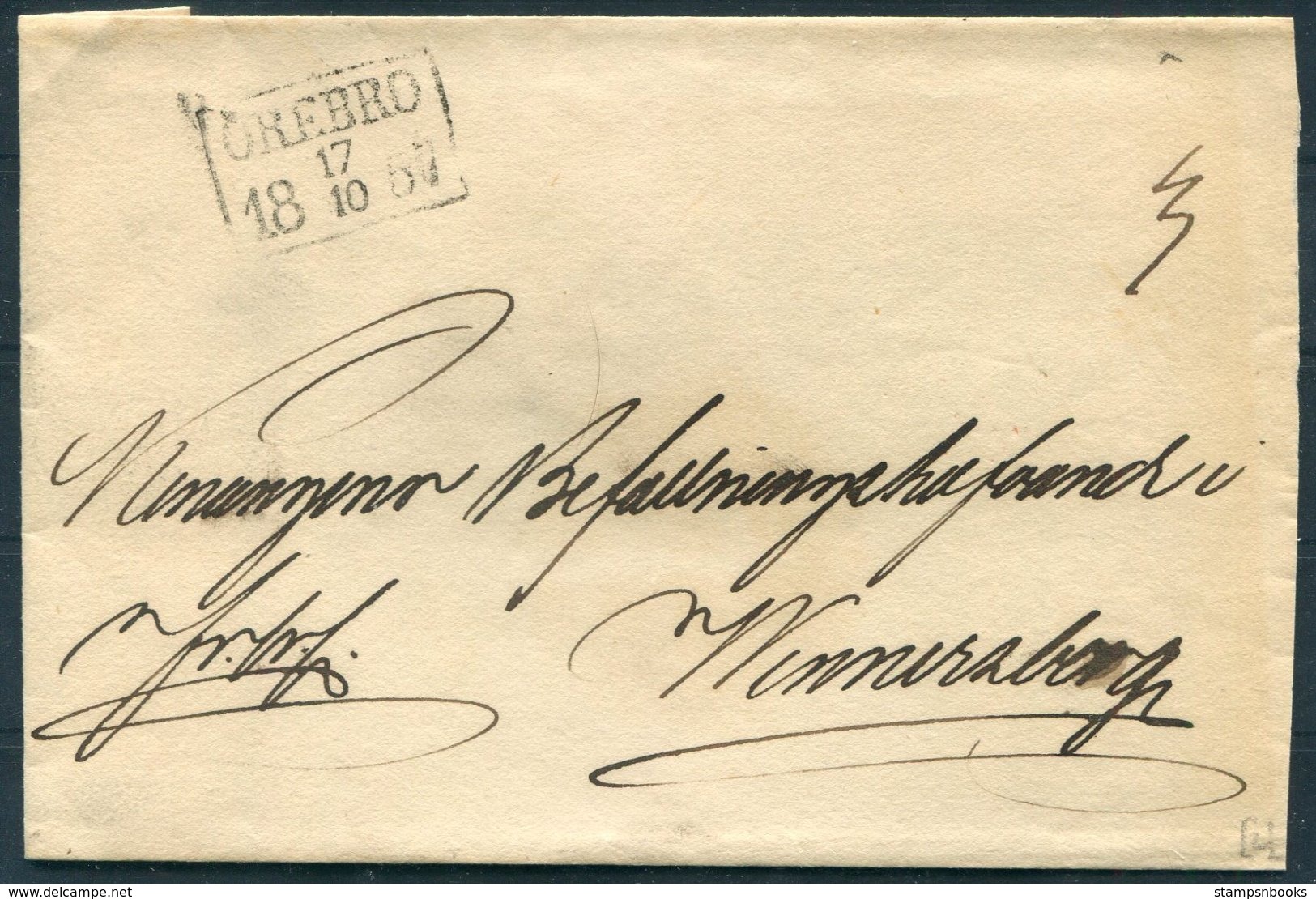 1857 Sweden Prestamp Vorphila Wrapper. Orebro - ... - 1855 Prephilately