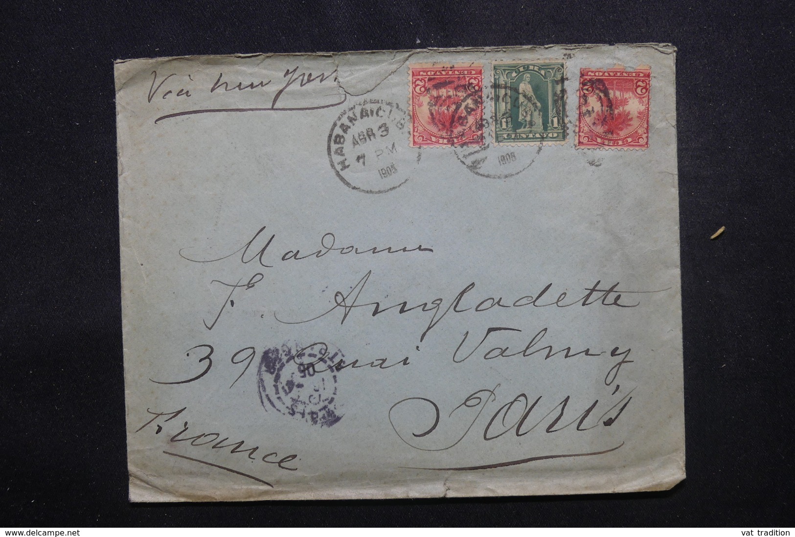 CUBA - Enveloppe De La Havane Pour La France En 1905 , Affranchissement Plaisant - L 46239 - Covers & Documents