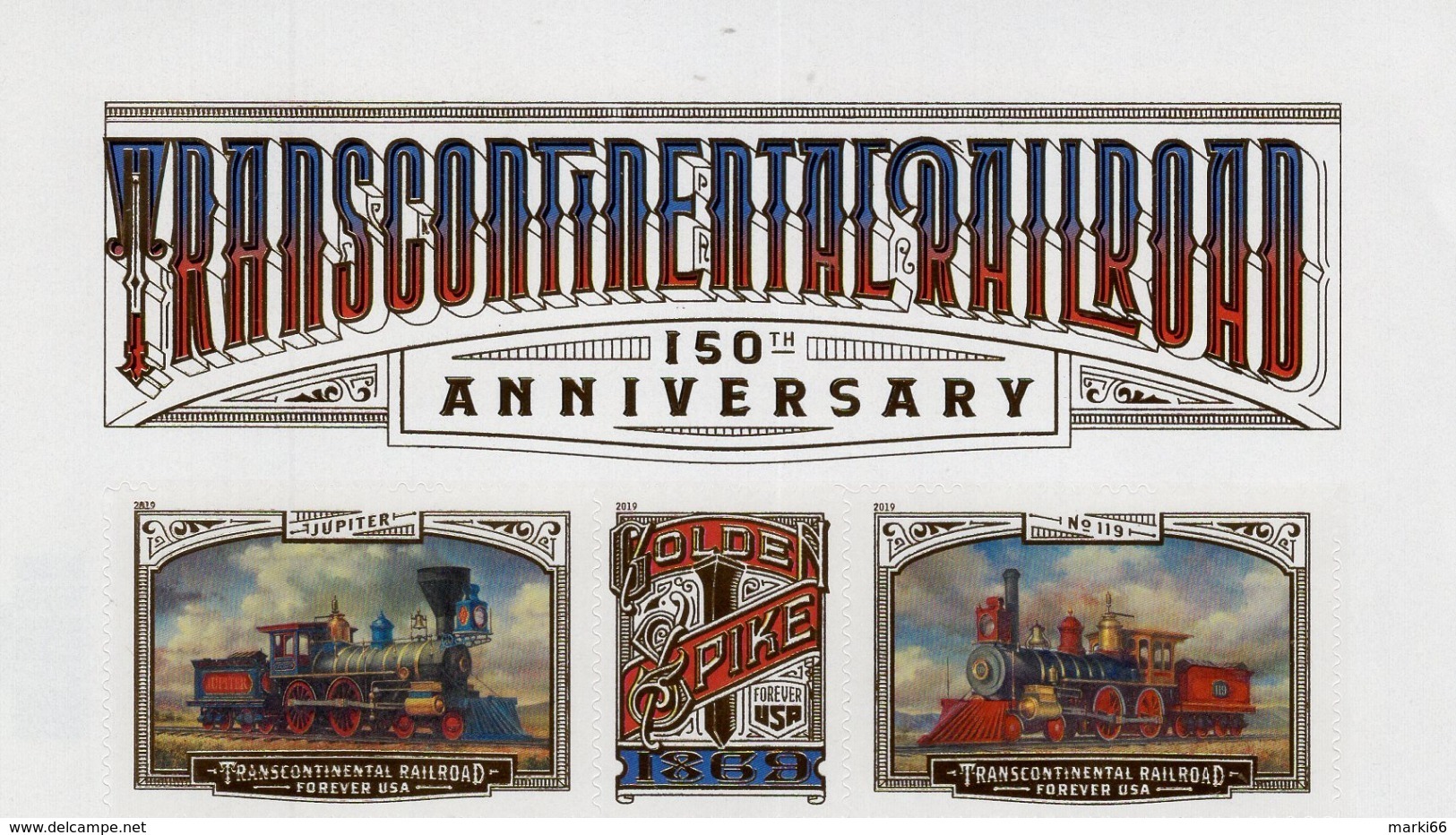 USA - 2019 - Transcontinental Railroad - 150th Anniversary - Mint Self-adhesive Stamp Pane With With Issue Title - Unused Stamps