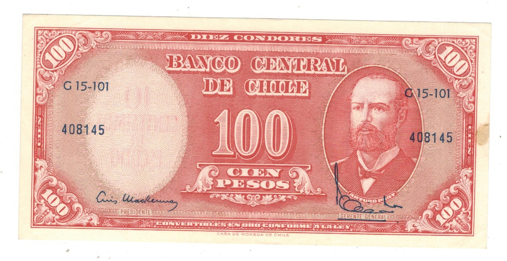 Chile, 10 Centesimos De Escudo On 100 Pesos . AUNC - Chili