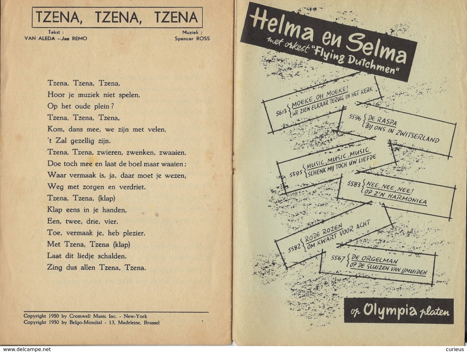 TEKSTBOEKJE * HELMA EN SELMA * OLYMPIA PLATEN * WORLD MUSIC SCHLAGERS * 14 PP * 21 X 14 CM - Programmes