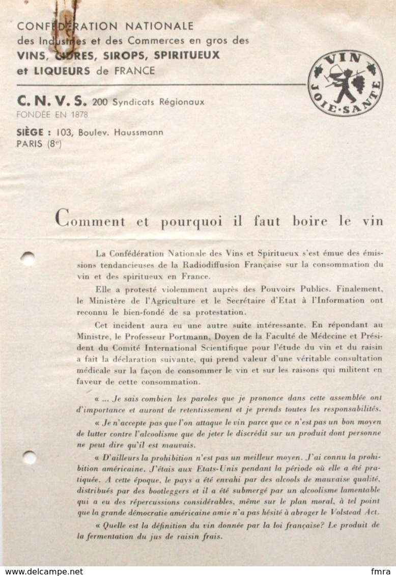 Publicité Années 50 ? - VIN Joie Santé "Comment Et Pourquoi Il Faut Boire Le Vin" (sans En Abuser !)  /P56 - Pubblicitari