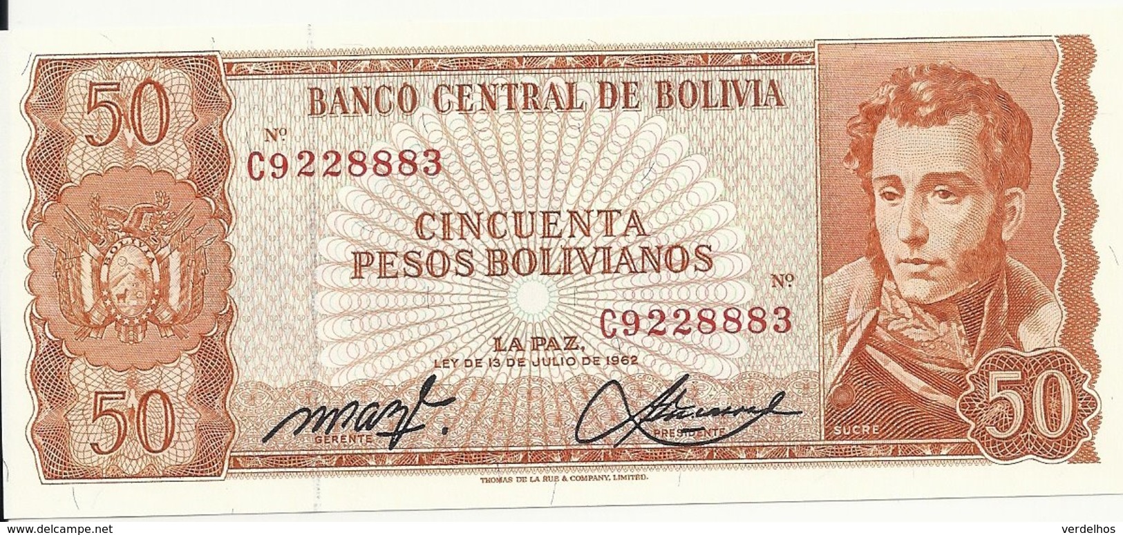 BOLIVIE 50 PESOS BOLIVIANOS  L1962 UNC P 162 - Bolivië