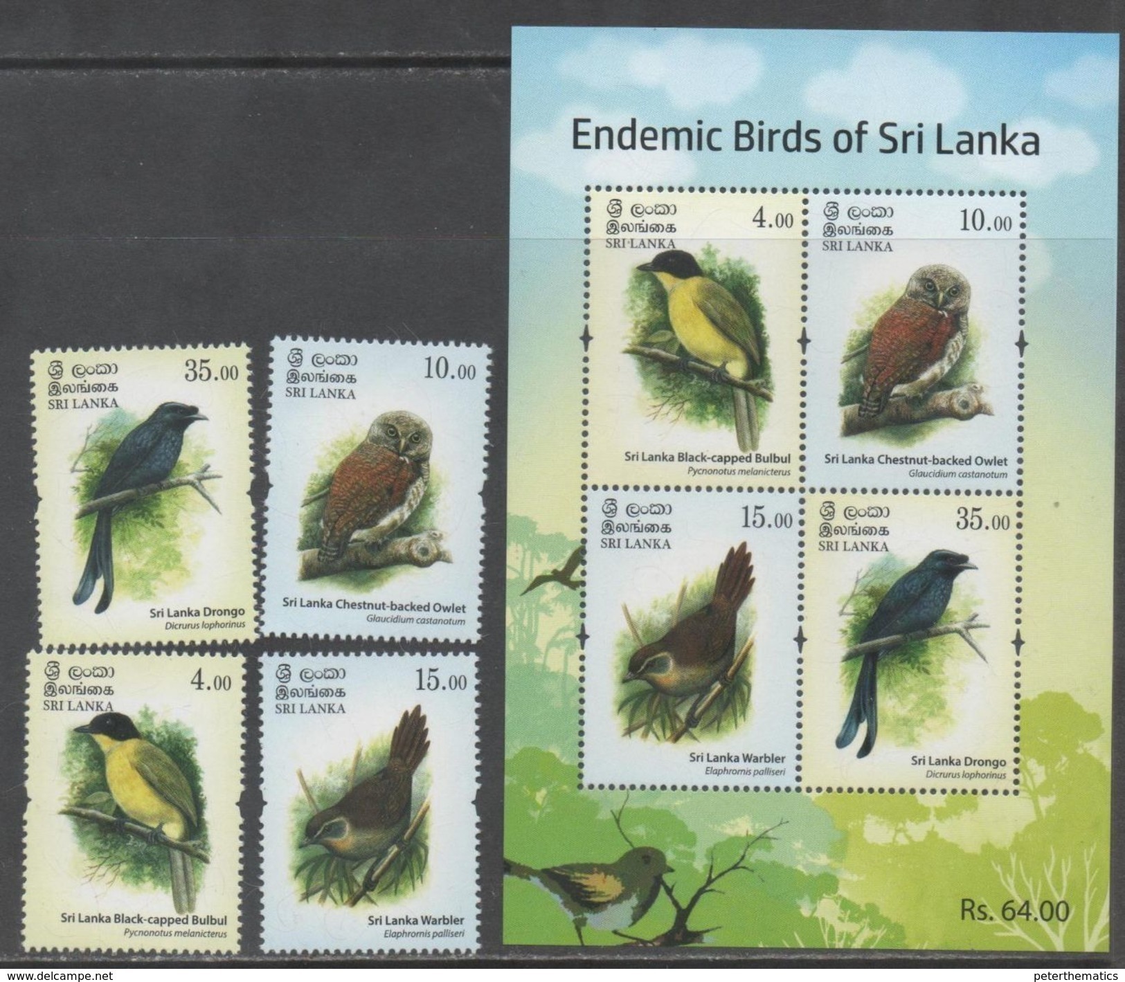 SRI LANKA, 2017, MNH,  BIRDS, 4v+SHEETLET - Other & Unclassified