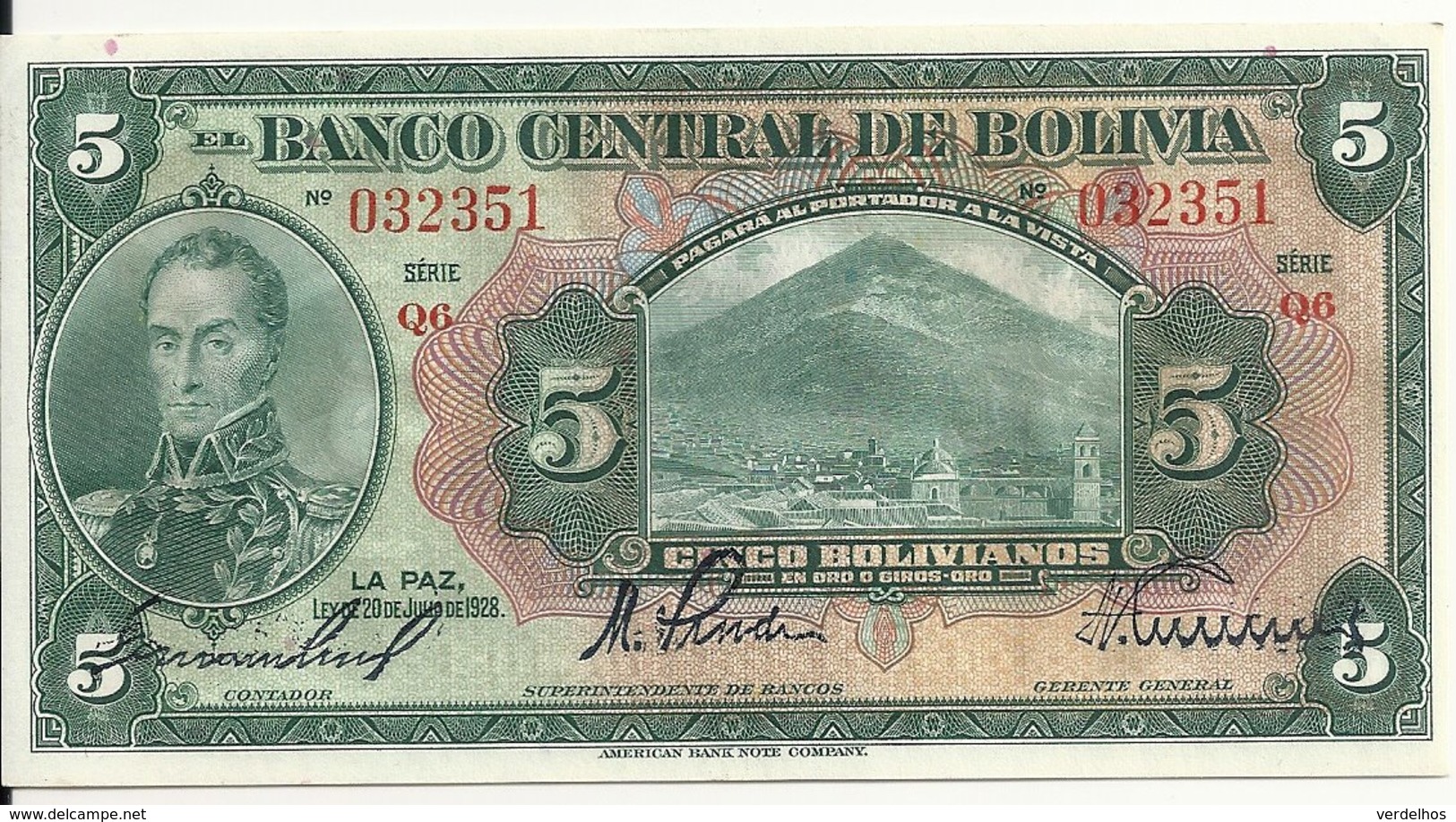 BOLIVIE 5 BOLIVIANOS  L.1928 UNC P 120 - Bolivië