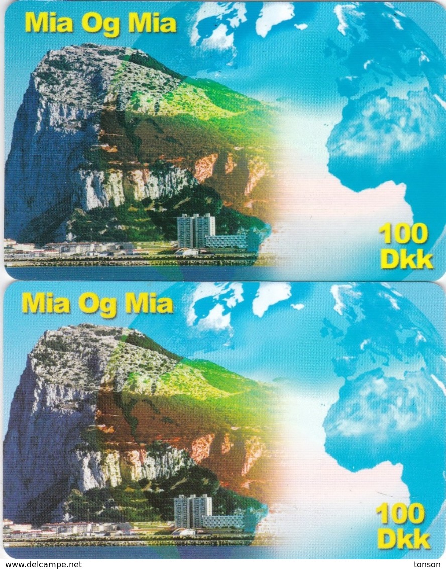 Denmark, 100DKK, Mia Og Mia, Globe, Gibraltar ?, 2 Scans.  Different Backs - Danimarca