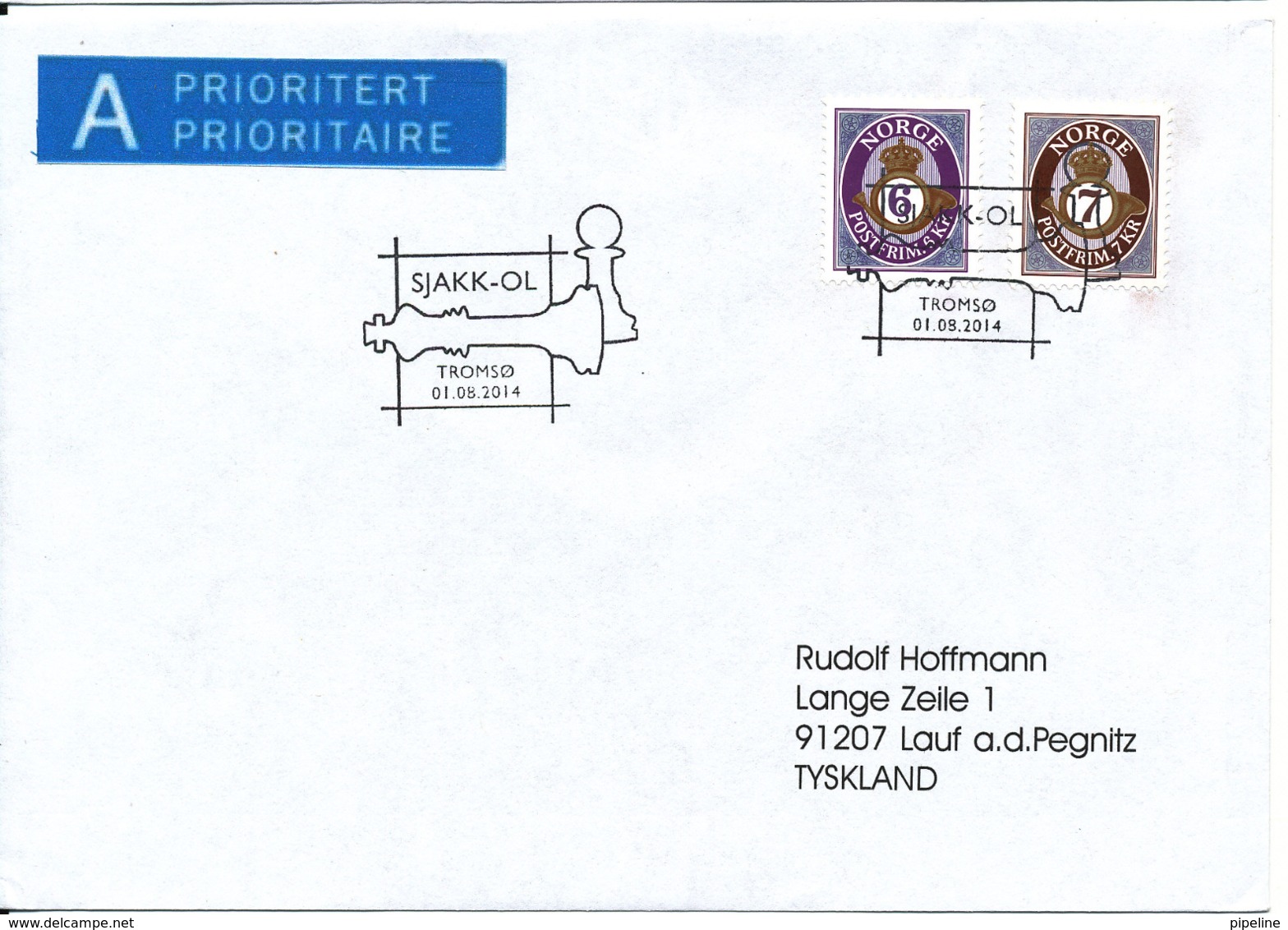 Norway Cover With Special Postmark Chess Olympic Tromsö 1-8-2014 Sent To Germany - Chess