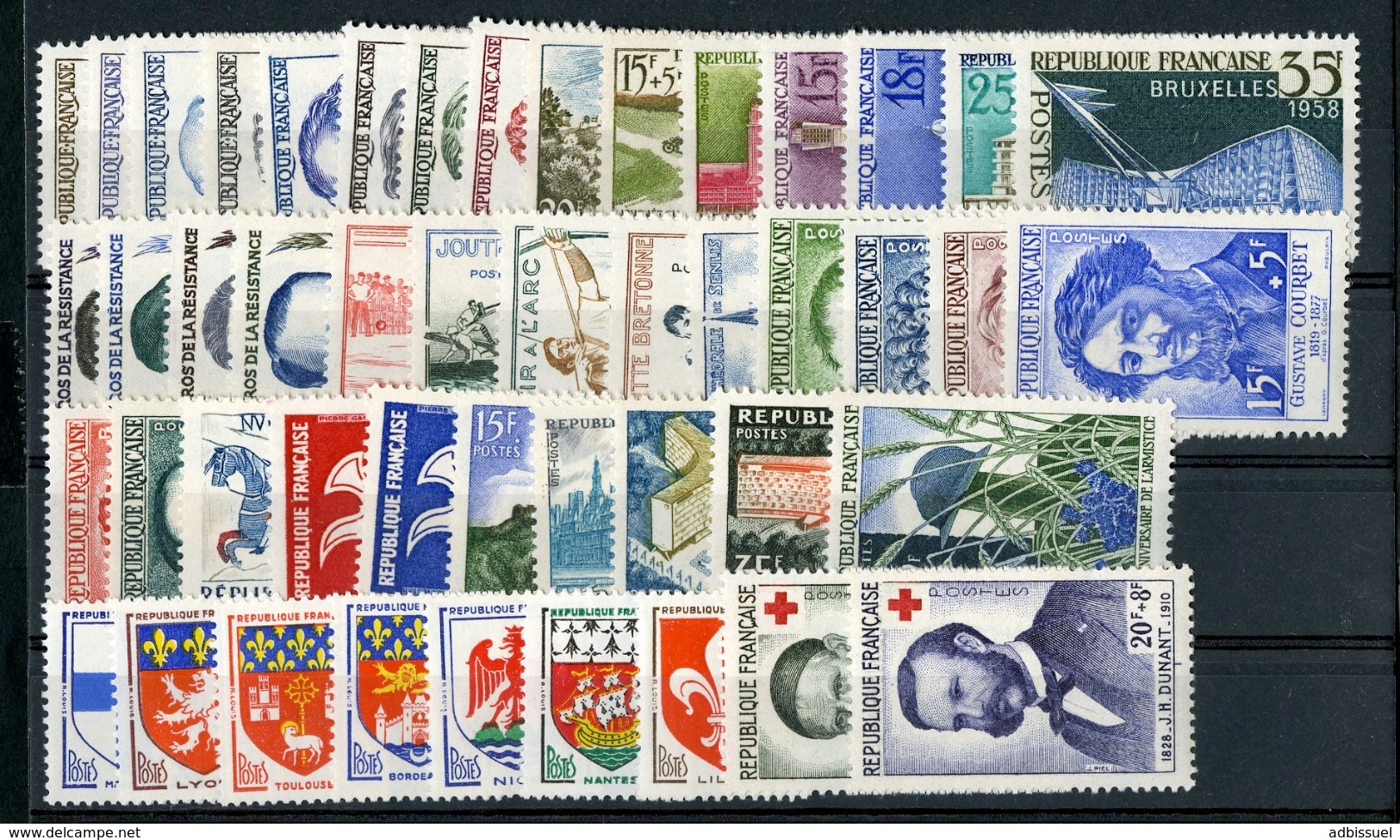 1958 ANNEE COMPLETE ** (MNH). Cote 63 €. N° 1142 à 1188 Soit 47 Timbres. TB. - 1950-1959