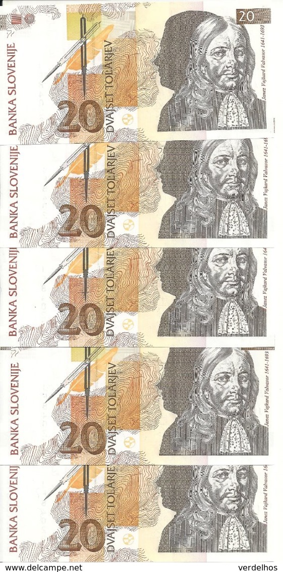 SLOVENIE 20 TOLARJEV 1992 UNC P 12 ( 5 Billets ) - Slovenië