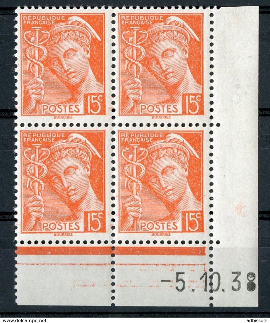 N° 409 **(MNH). Coin Daté Du 5/10/38 / Bloc De Quatre "Mercure". - 1930-1939