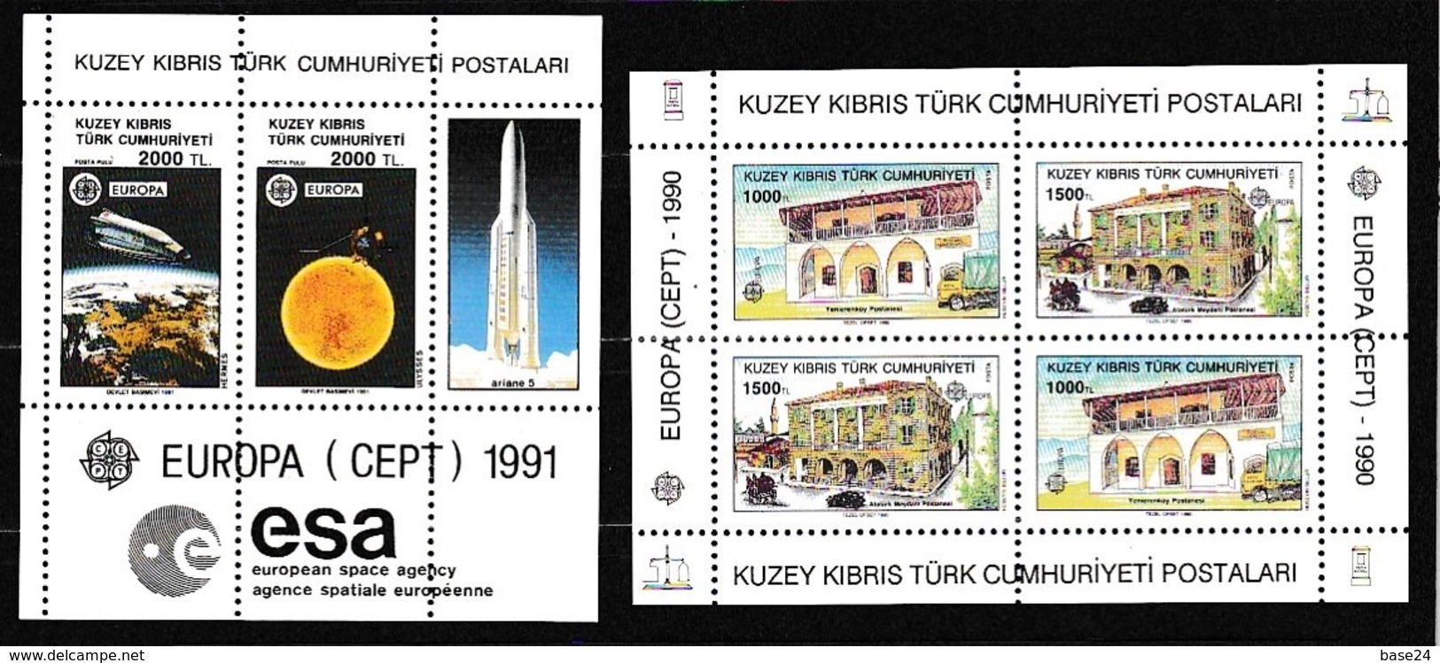 1990 1991 Cipro Turca Turkish Cyprus EUROPA CEPT EUROPE 2 Foglietti MNH** 2 Souv. Sheets - 1990