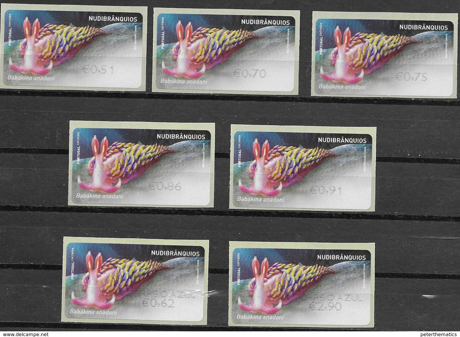 PORTUGAL , 2019, MNH, ATM LABELS, MARINE LIFE, NUDIBRANCHS,  II, 7v - Meereswelt