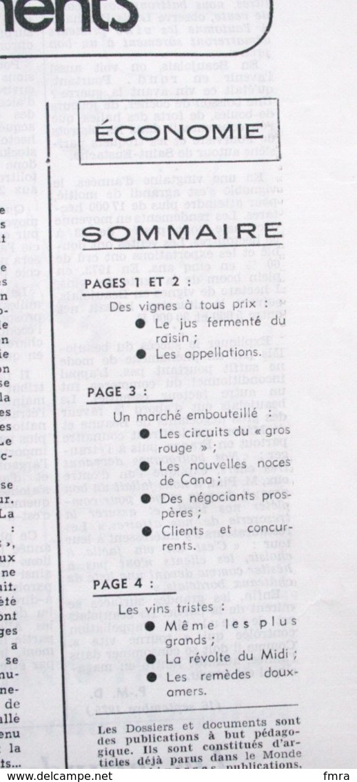 Dossier Du MONDE Juin 1976 - LE VIN En FRANCE -  ** 2 Scans (dont Sommaire) **  /P115 - Non Classés