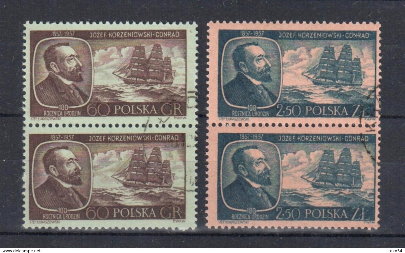 1957 Poland Polen Pologne : Mi.1043-1044, Fi. 898 - 899, Paare O Gestempelt , Joseph Conrad Korzeniowski, S. Scan - Gebraucht