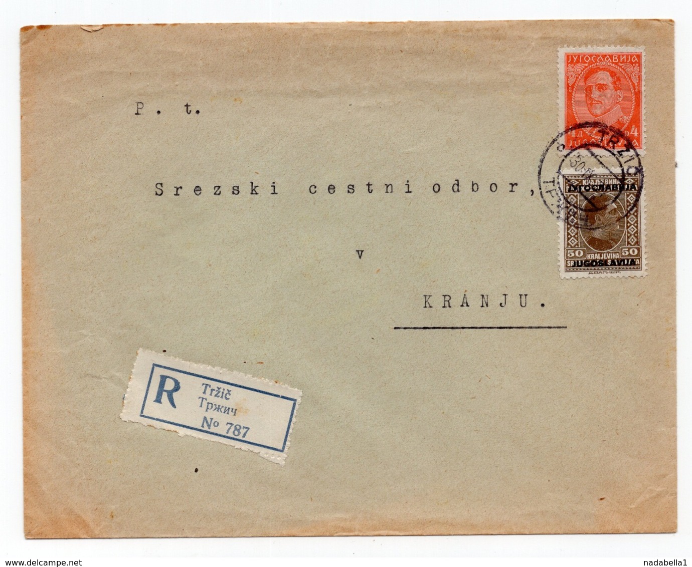 1930 KINGDOM OF YUGOSLAVIA, SLOVENIA, TRZIC TO KRANJ, REGISTERED MAIL - Lettres & Documents