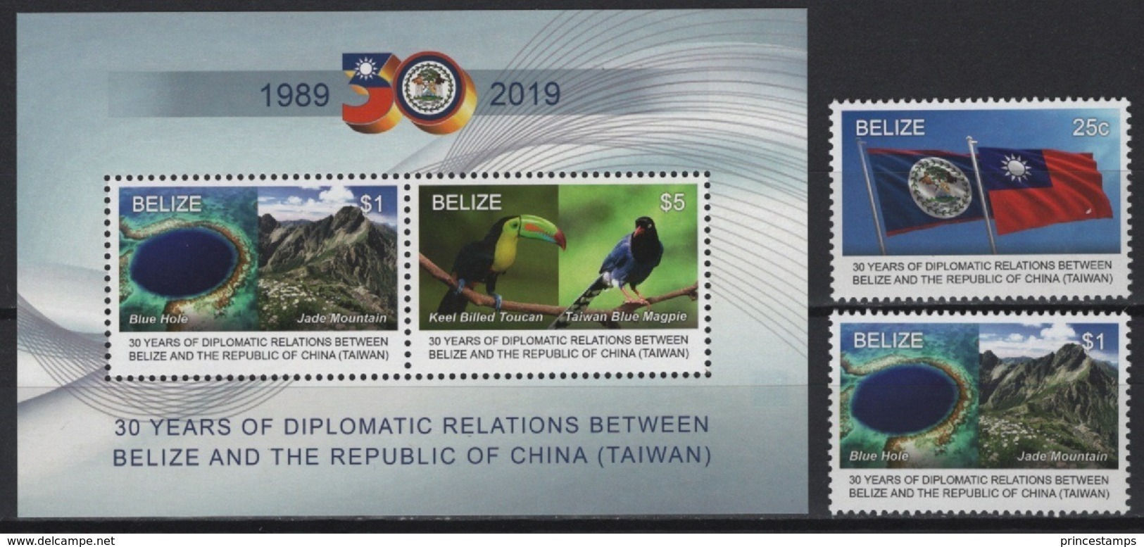 Belize (2019) - Set + Block -  /  Taiwan Relations - Flags - Birds - Nature - Jade Mountain - Blue Hole - Heritage - Altri & Non Classificati