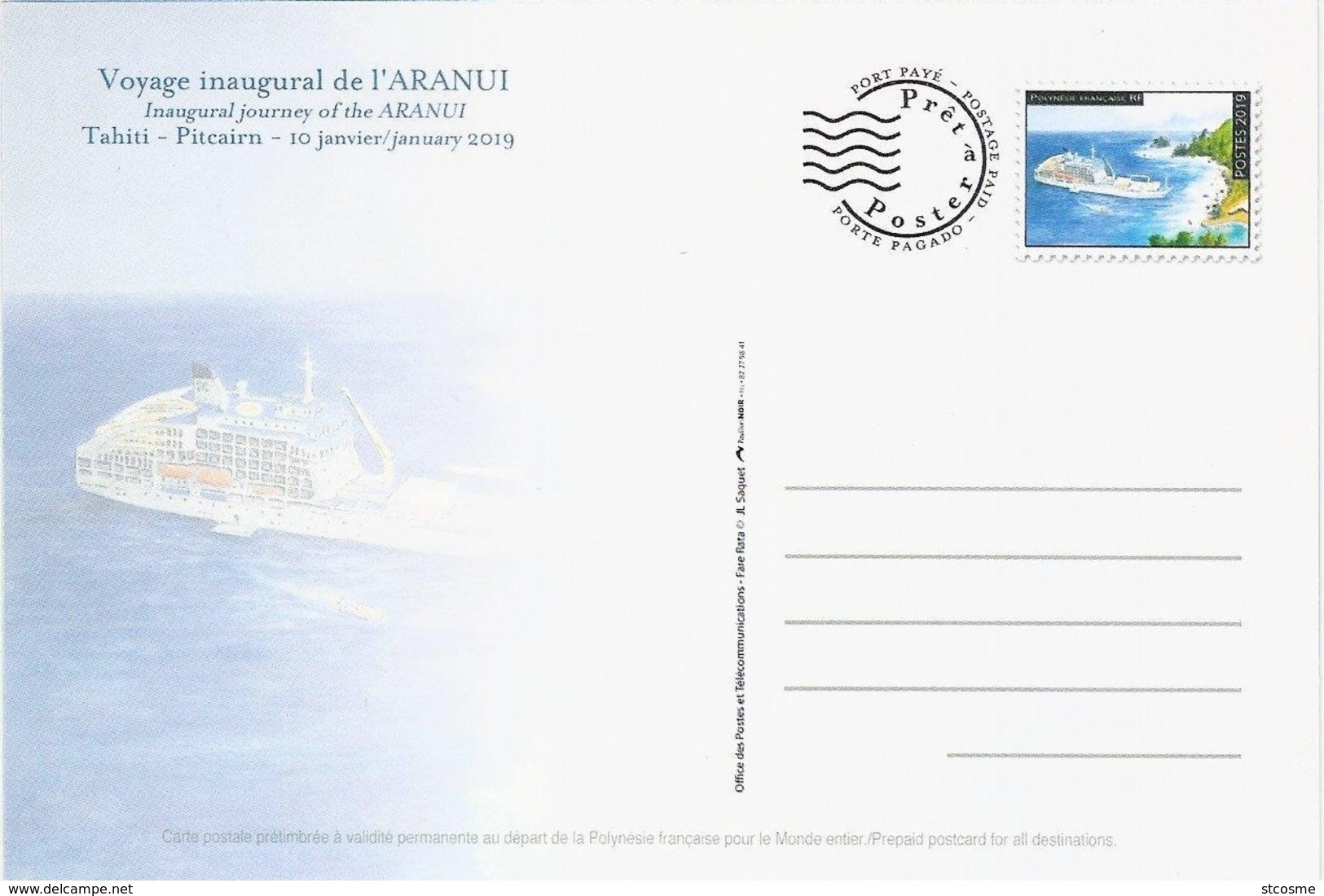 Entier / Stationery / PSC - PAP Polynésie Française : Carte N° 57 - Voyage Inaugural De L'Aranui à Pitcairn - Entiers Postaux