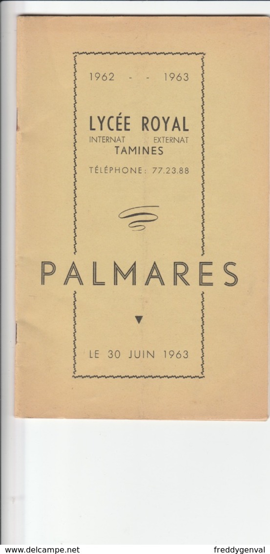 TAMINES LYCEE ROYAL PALMARES 1962-1963 - Other & Unclassified