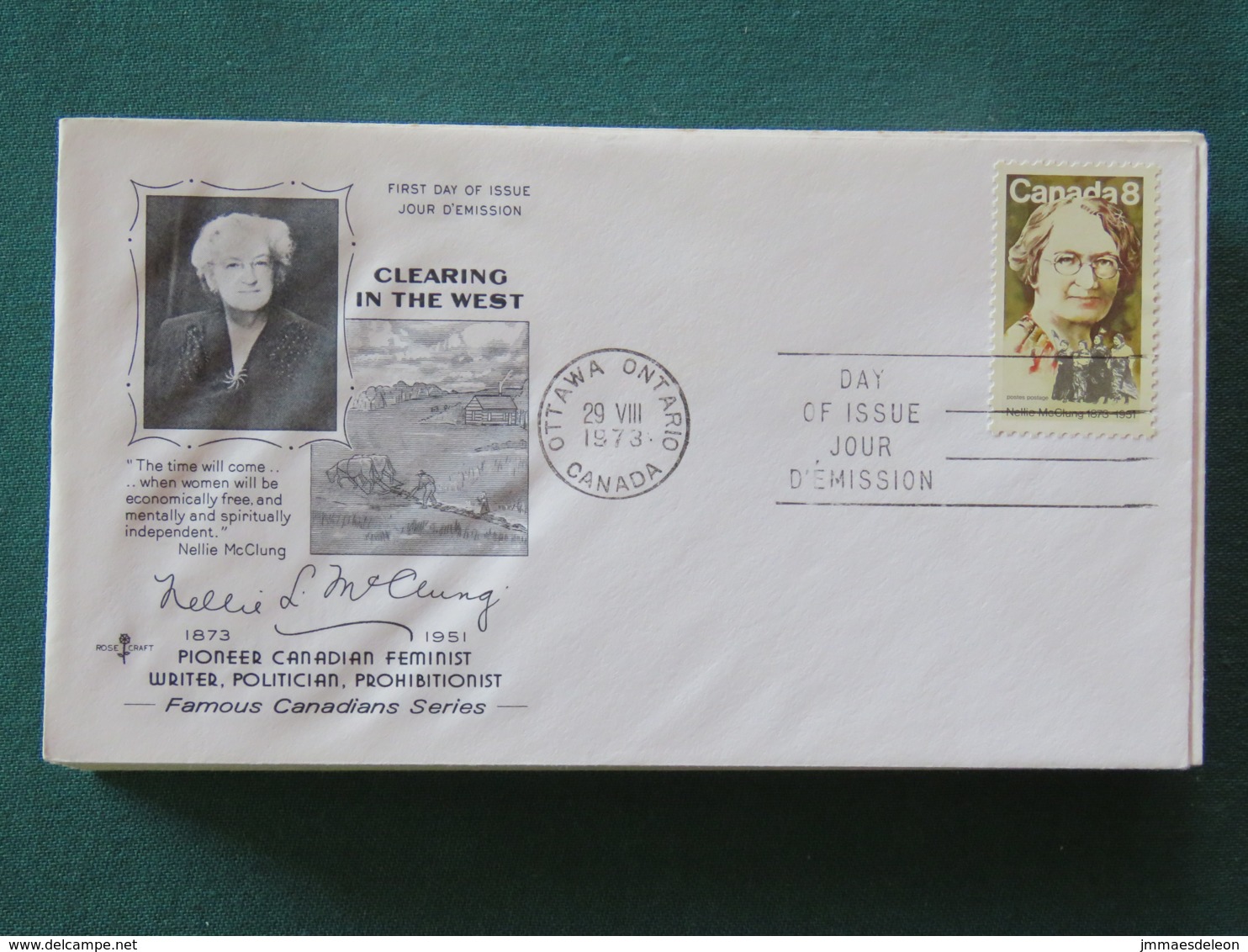 Canada 1973 FDC Cover - Nellie McClung - Women Suffrage Movement Leader - Storia Postale