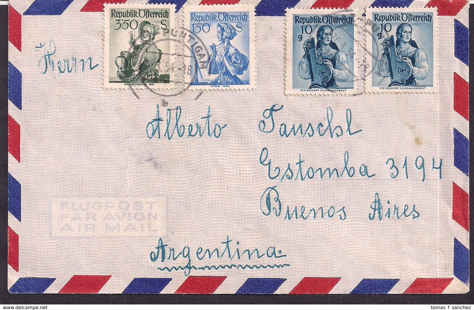 Österreich - 1954 - Brief -> Argentinien - Briefe U. Dokumente