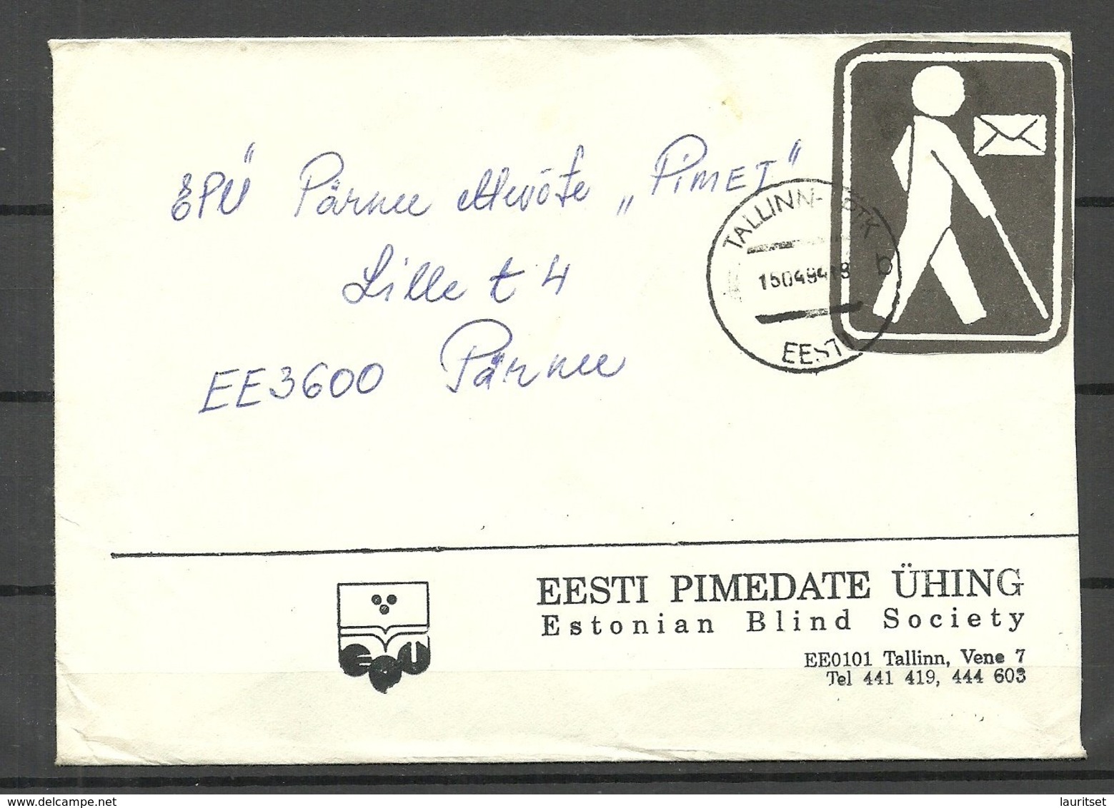 ESTONIA Estland 1994 R-Brief Mit Marke Für Sehbehinderten Stamp Of Union Of The Blind People Of Estonia - Estland