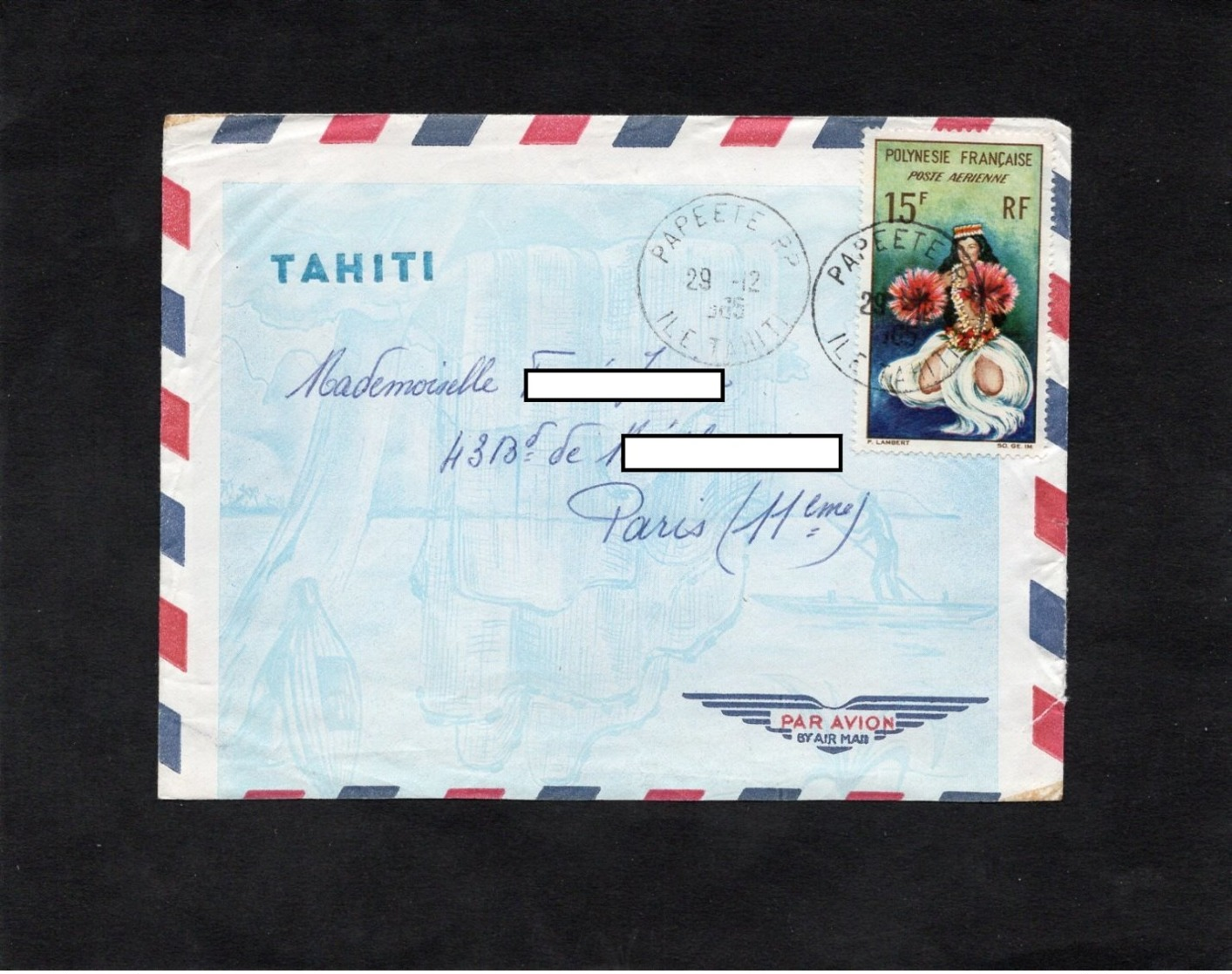 LSC 1965 - Cachet PAPEETE - ILE TAHITI  Sur YT PA 7 - Covers & Documents