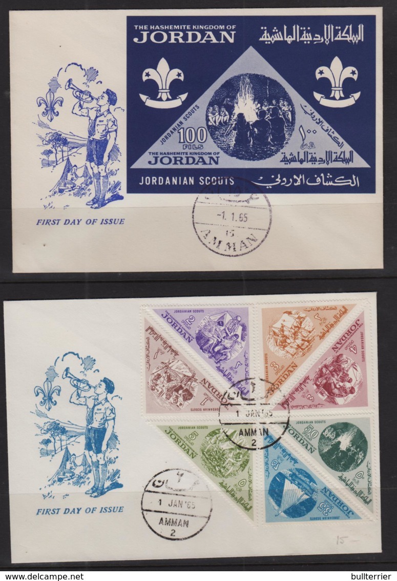 SCOUTS - JORDAN - 1965 - SCOUTS SET OF 7 & SOUVENIR SHEET ON ILLUSTRATED FIRST DAY COVERS, SELDOM SEEN ITEMS - Covers & Documents