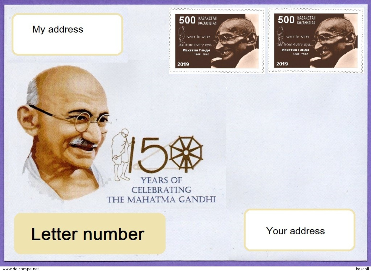 Kazakhstan 2019. A Letter To Your Address. Cover. 150 Anniversary Of Mahatma Gandhi. - Kazakistan