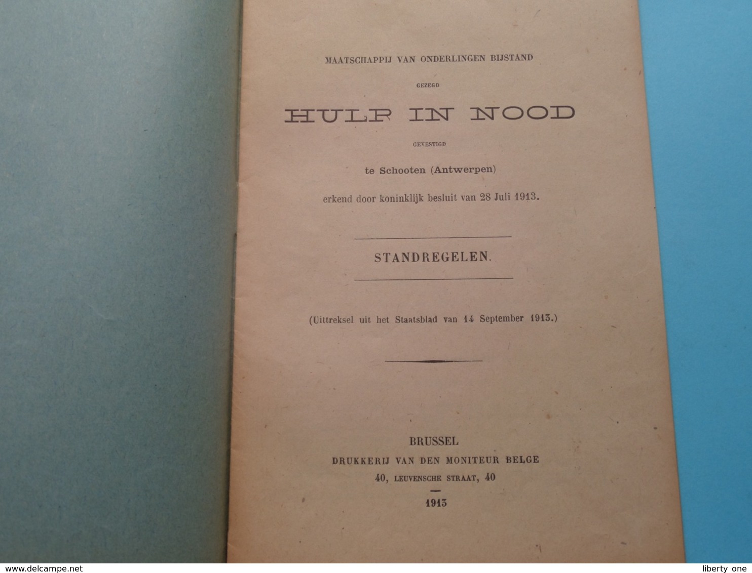 HULP In NOOD ( STANDREGELEN ) Onderlingen Bijstand Te SCHOOTEN > Anno 1913 ( Zie Foto's ) ! - Decrees & Laws