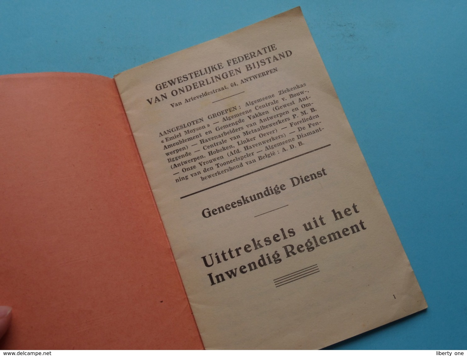 REGLEMENT Van INWENDIGE ORDE ( Geneeskundige Dienst ) Onderlingen Bijstand Te Antwerpen > Anno 1942 ( Zie Foto's ) ! - Gesetze & Erlasse