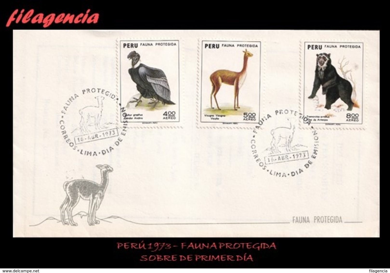 AMERICA. PERÚ SPD-FDC. 1973 FAUNA PROTEGIDA DEL PERÚ - Pérou