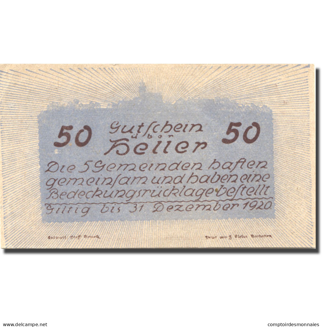 Billet, Autriche, Windpassing, 50 Heller, Eglise 1, 1920, SPL Mehl:FS 665a - Austria