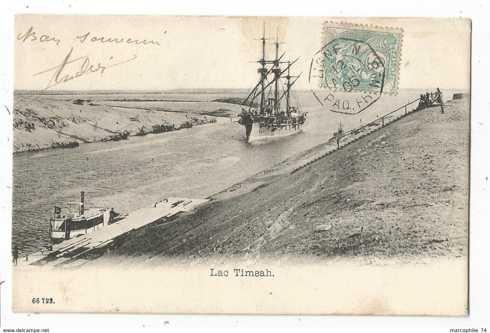 N°111 AU RECTO MARITIME LIGNE N PAQ FR N°8 1905  CARTE EGYPTE LAC TIMSAH - Posta Marittima