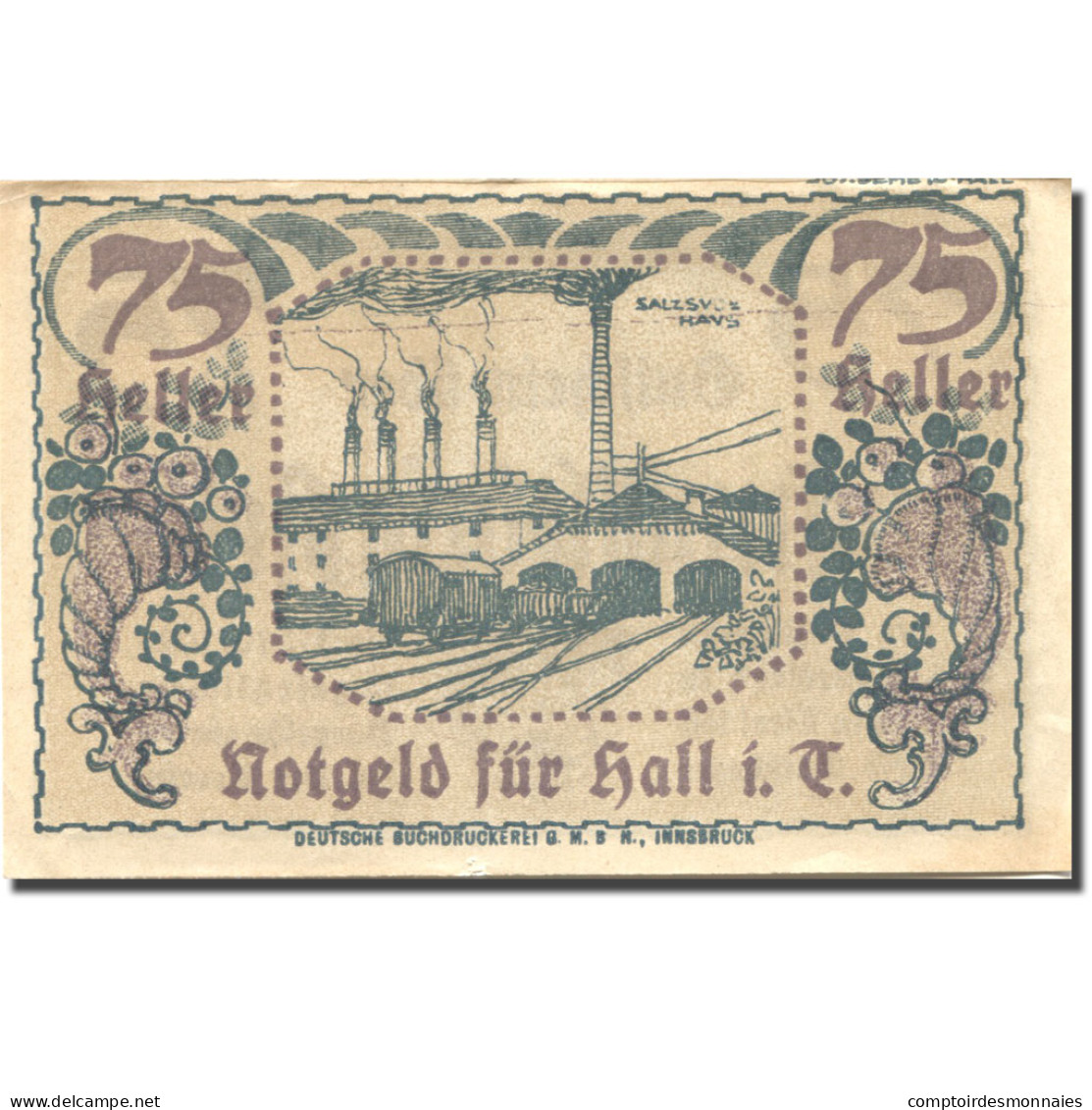 Billet, Autriche, Hall, 75 Heller, Usine, 1920, 1920-10-31, SUP, Mehl:FS 343a - Austria