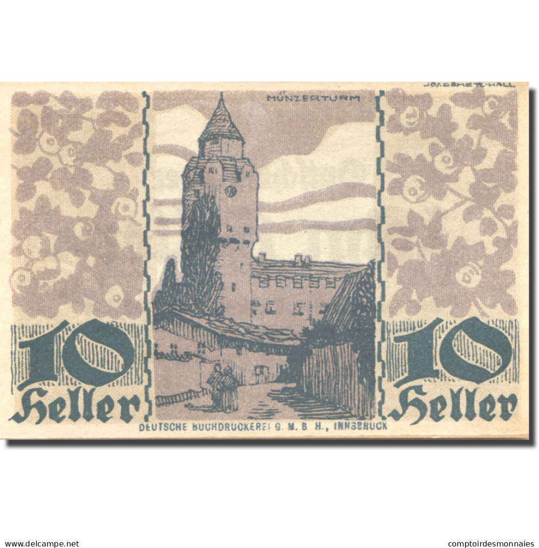 Billet, Autriche, Hall, 10 Heller, Château, 1920, 1920-10-31, SPL, Mehl:FS 343a - Austria