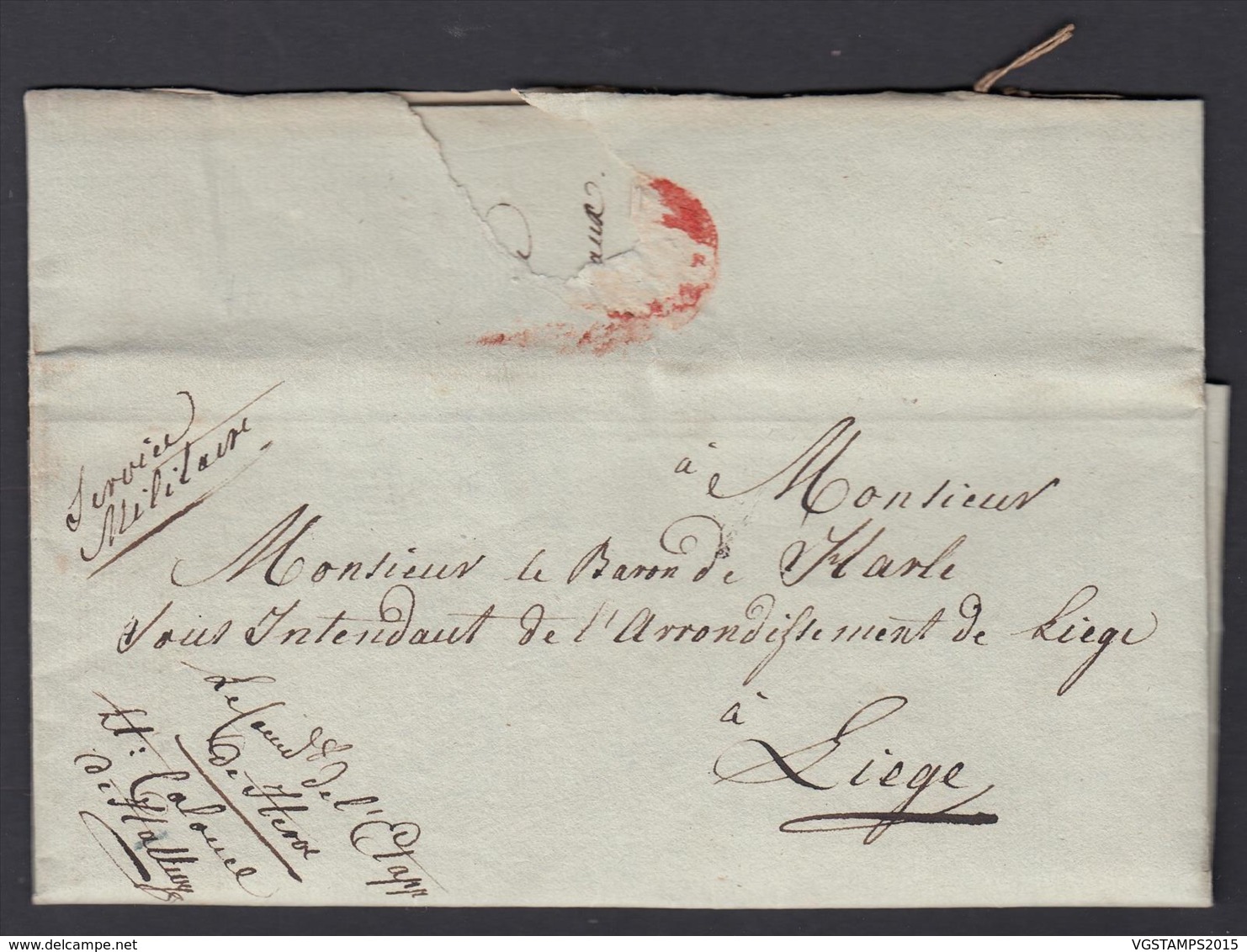 BELGIQUE LETTRE DE HERVE 19/11/1818 DE"LIEUTENANT COLONEL CHARLES DE HALLURY" VERS LIEGE (DD) DC-4422 - 1815-1830 (Periodo Holandes)