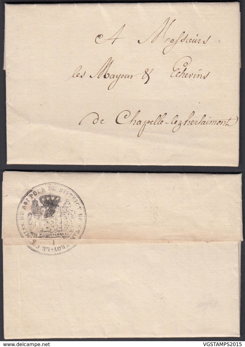 BELGIQUE LETTRE DE CHARLEROI 17/11/1821 "LE COMMISSAIRE DU ROI VERS CHAPELLE (DD) DC-4421 - 1815-1830 (Dutch Period)