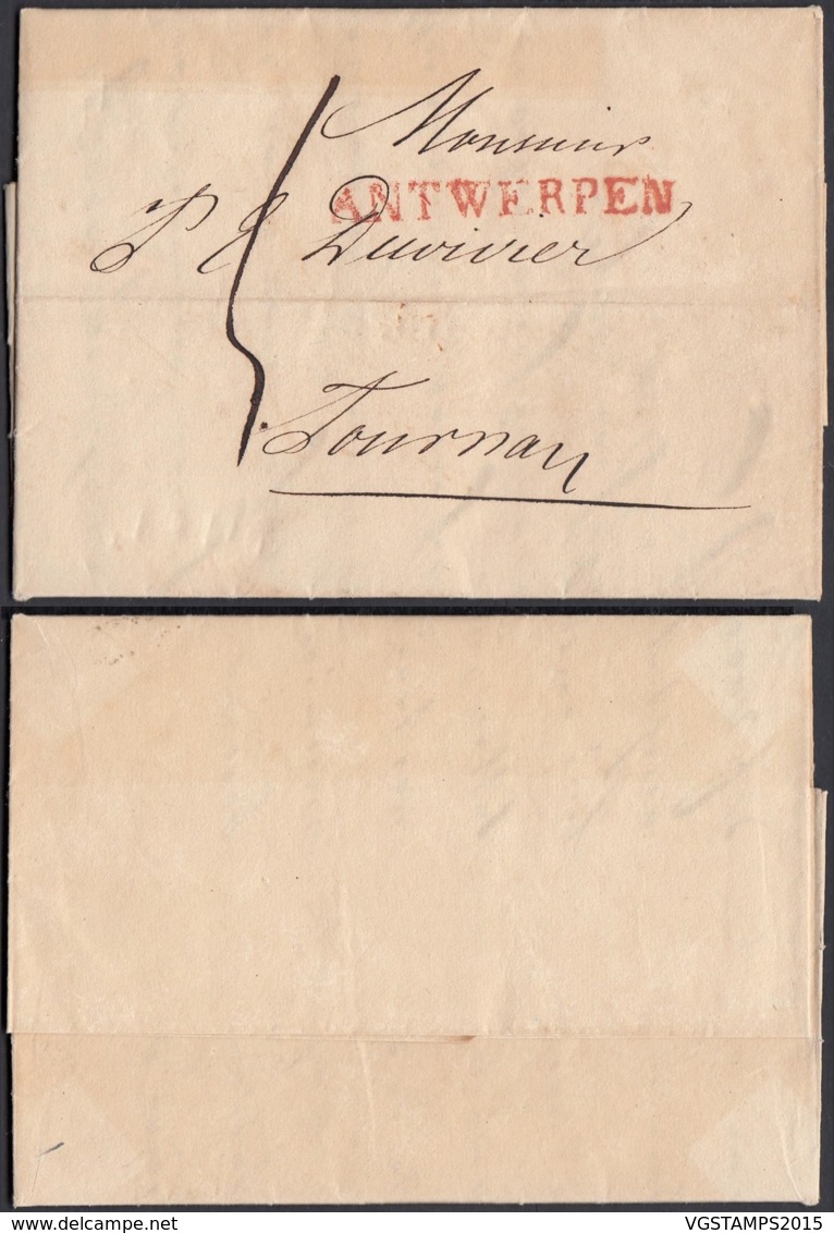 BELGIQUE LETTRE DE ANVERS 09/06/1819 GRIFFE"ANTWERPEN" (50X16) VERS TOURNAI (DD) DC-4434 - 1815-1830 (Période Hollandaise)