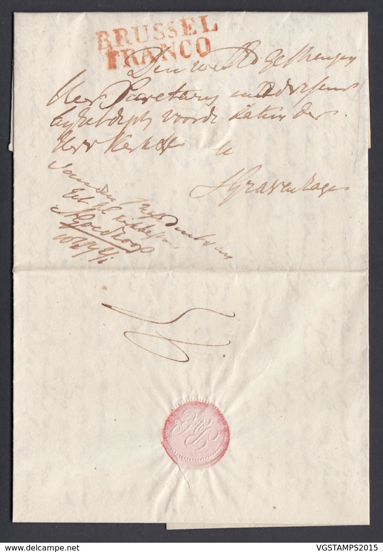 BELGIQUE LETTRE DE BRUXELLES 01/02/1827 GRIFFE"BRUSSEL FRANCO" (39X12) VERS GRAVENHAGE  PAYS BAS(DD) DC-4438 - 1815-1830 (Hollandse Tijd)